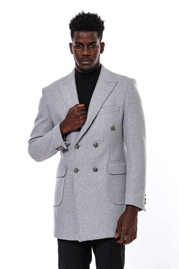 WSS Grey Metal Buttoned Double Breasted Long Coat  - Molina de Segura