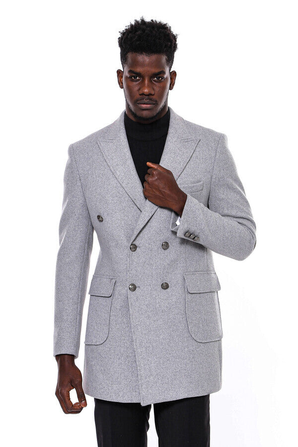 WSS Grey Metal Buttoned Double Breasted Long Coat  - Molina de Segura