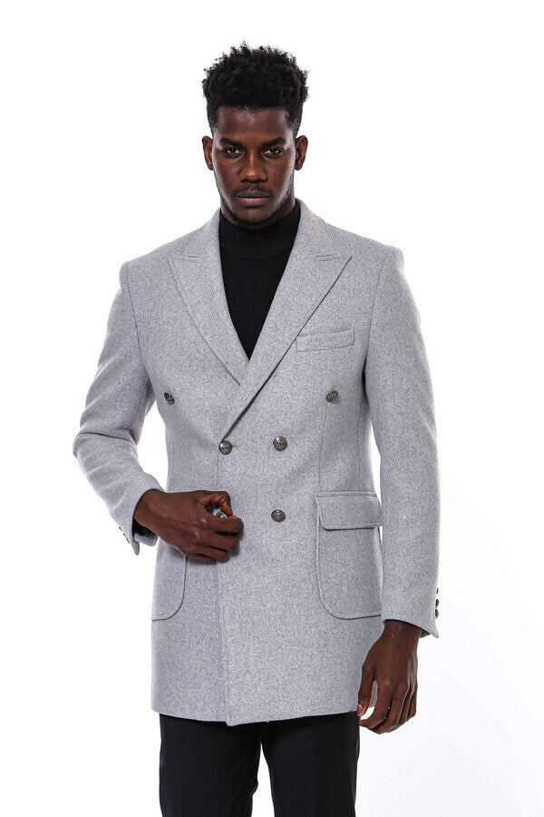 WSS Grey Metal Buttoned Double Breasted Long Coat  - Molina de Segura