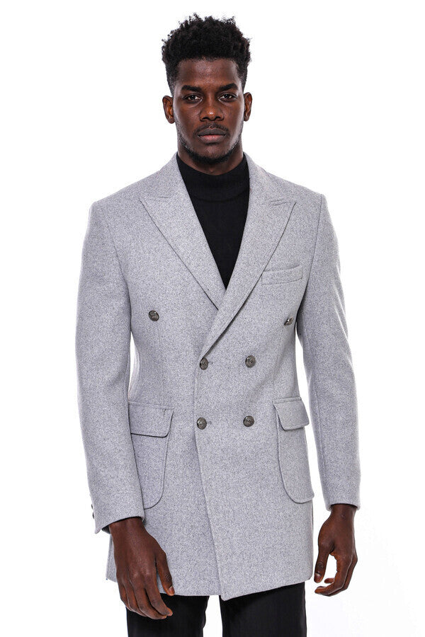 WSS Grey Metal Buttoned Double Breasted Long Coat  - Molina de Segura