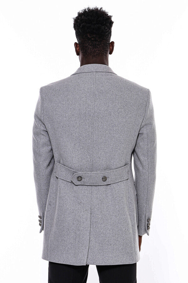 WSS Grey Metal Buttoned Double Breasted Long Coat  - Molina de Segura