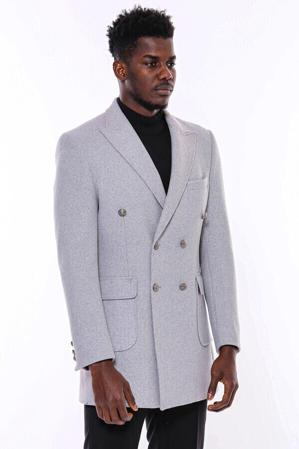WSS Grey Metal Buttoned Double Breasted Long Coat  - Molina de Segura