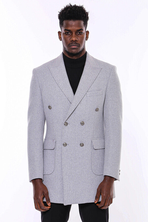 WSS Grey Metal Buttoned Double Breasted Long Coat  - Molina de Segura