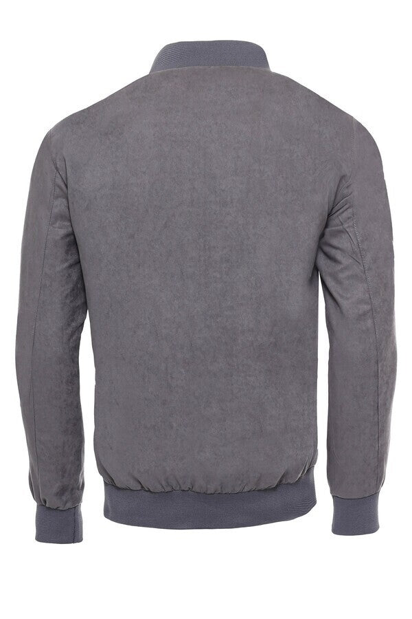 WSS Grey Patch Pockets Suede Bomber Coat  - Cary