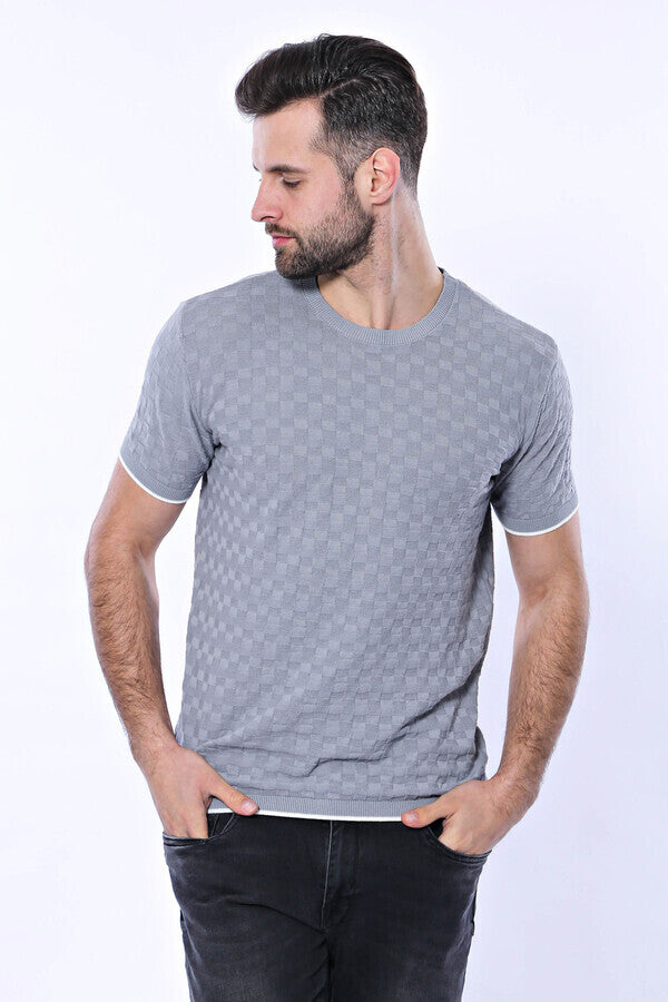 WSS Grey Patterned Tricot Knitted T-Shirt  - Vale de Cavalos