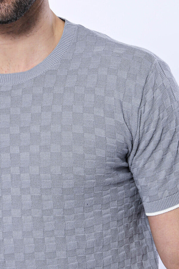 WSS Grey Patterned Tricot Knitted T-Shirt  - Vale de Cavalos