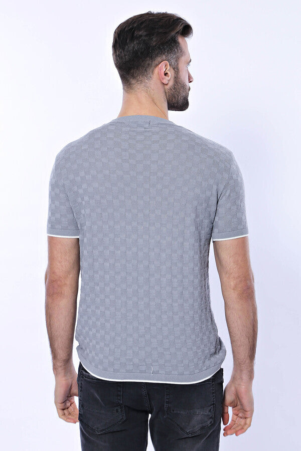 WSS Grey Patterned Tricot Knitted T-Shirt  - Vale de Cavalos