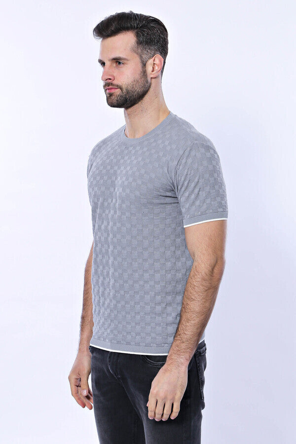 WSS Grey Patterned Tricot Knitted T-Shirt  - Vale de Cavalos