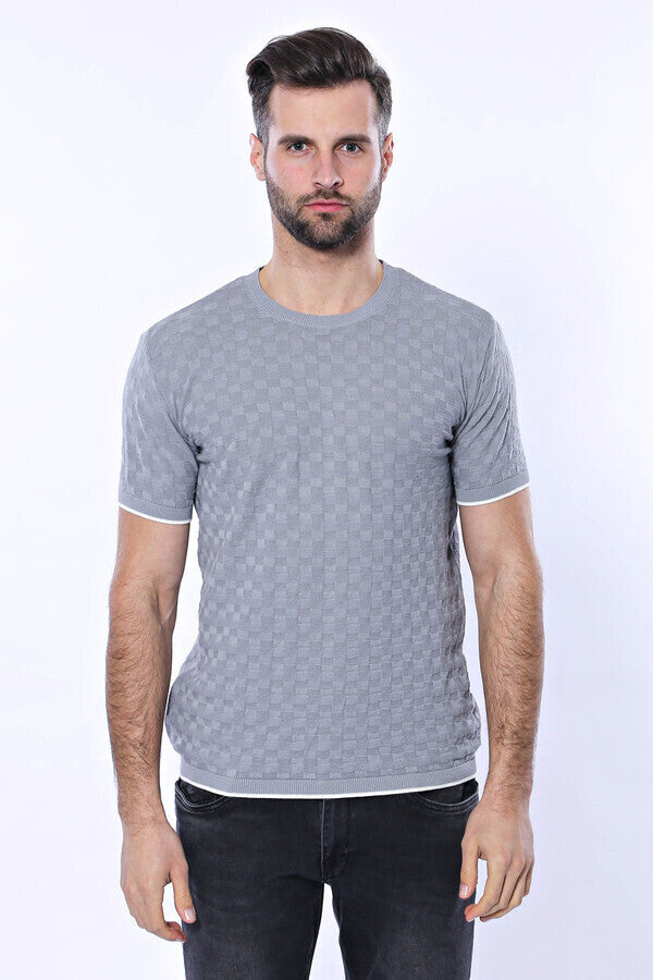 WSS Grey Patterned Tricot Knitted T-Shirt  - Vale de Cavalos