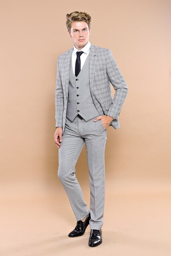 WSS Grey Plaid Vested Men's Suit  - East Point