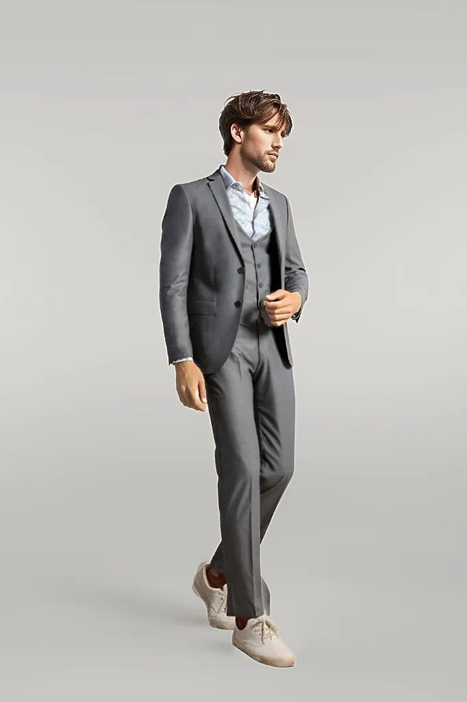 WSS Grey Slim Fit Men's Suit with Vest  - Singen