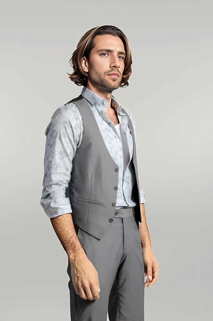 WSS Grey Slim Fit Men's Suit with Vest  - Singen