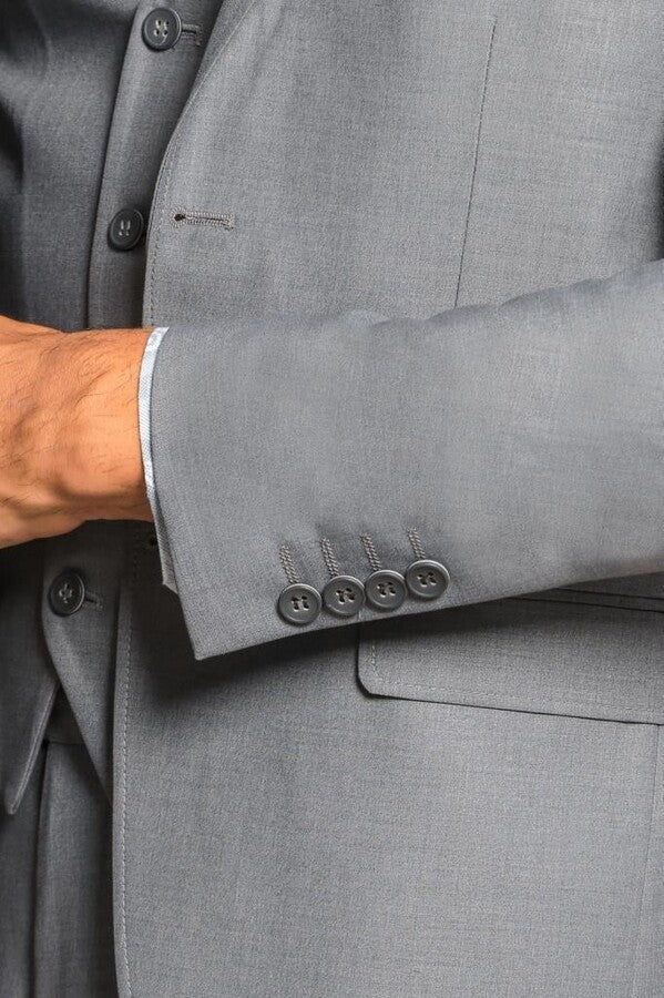 WSS Grey Slim Fit Men's Suit with Vest  - Singen