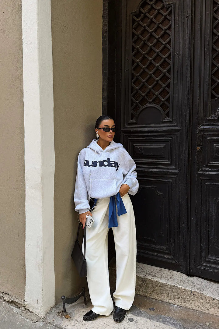EYY Women Grey  Sunday  Print Hoodie - Rialto