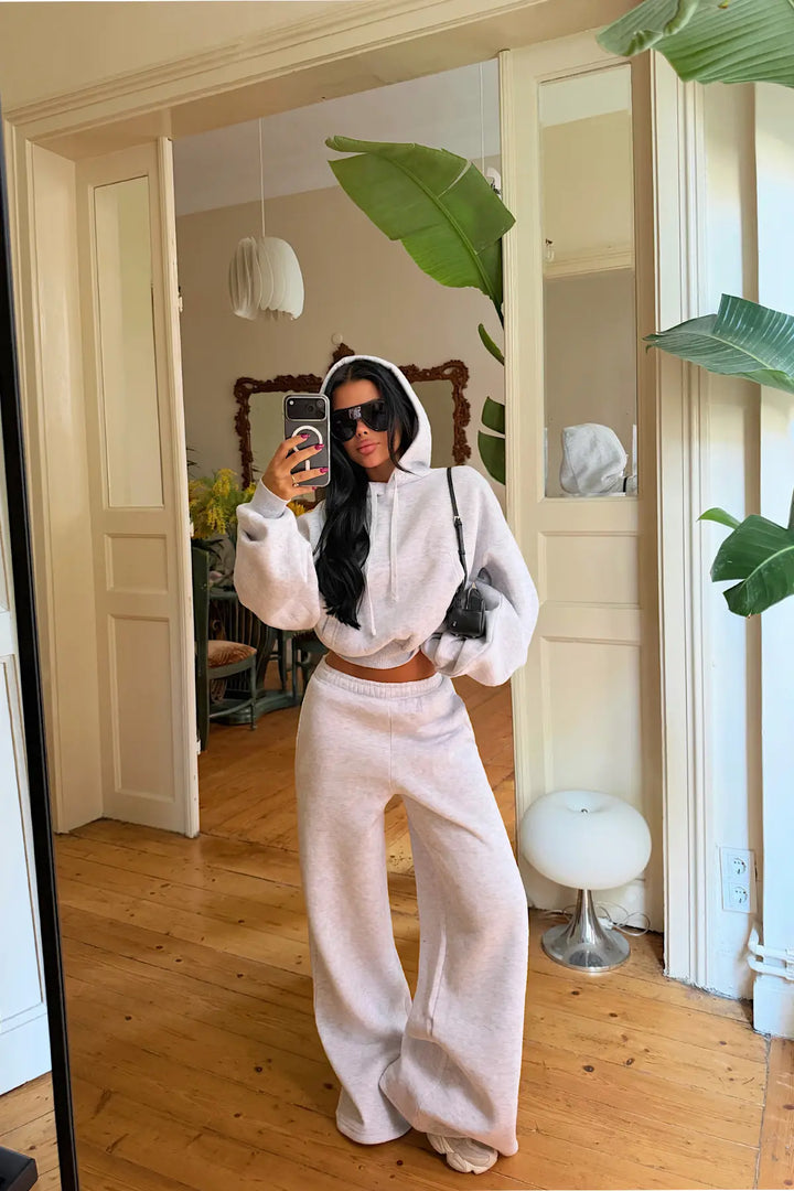 EYY Women Grey Sweatshirt Detail Tracksuit Set - Little Rock
