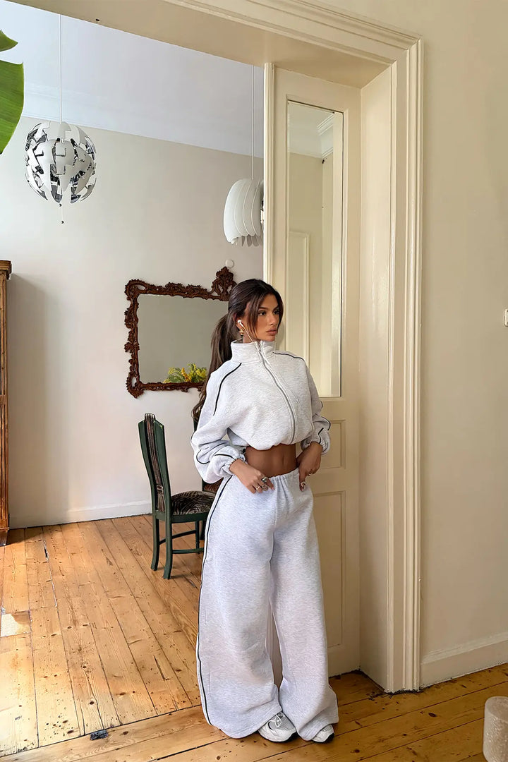 EYY Women Grey Tracksuit Set with Zipper Detail - Southampton