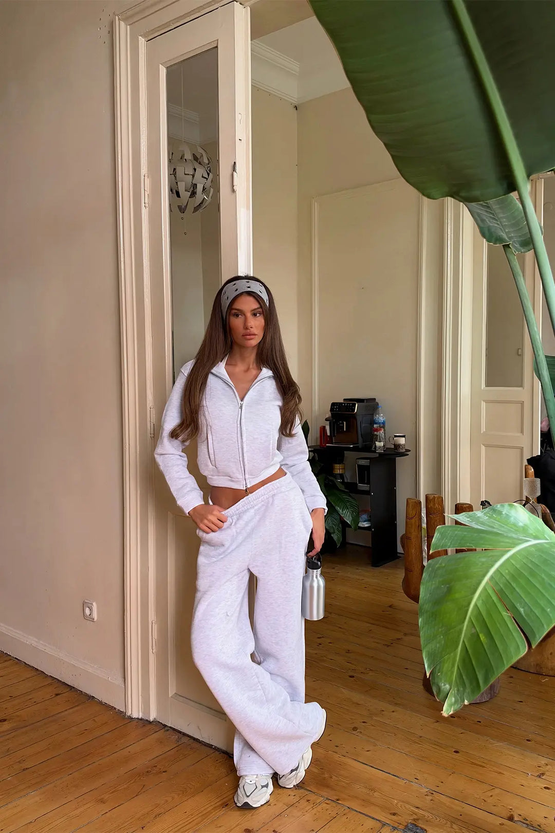 EYY Women Grey Zipper-Detail Tracksuit Set - Scranton