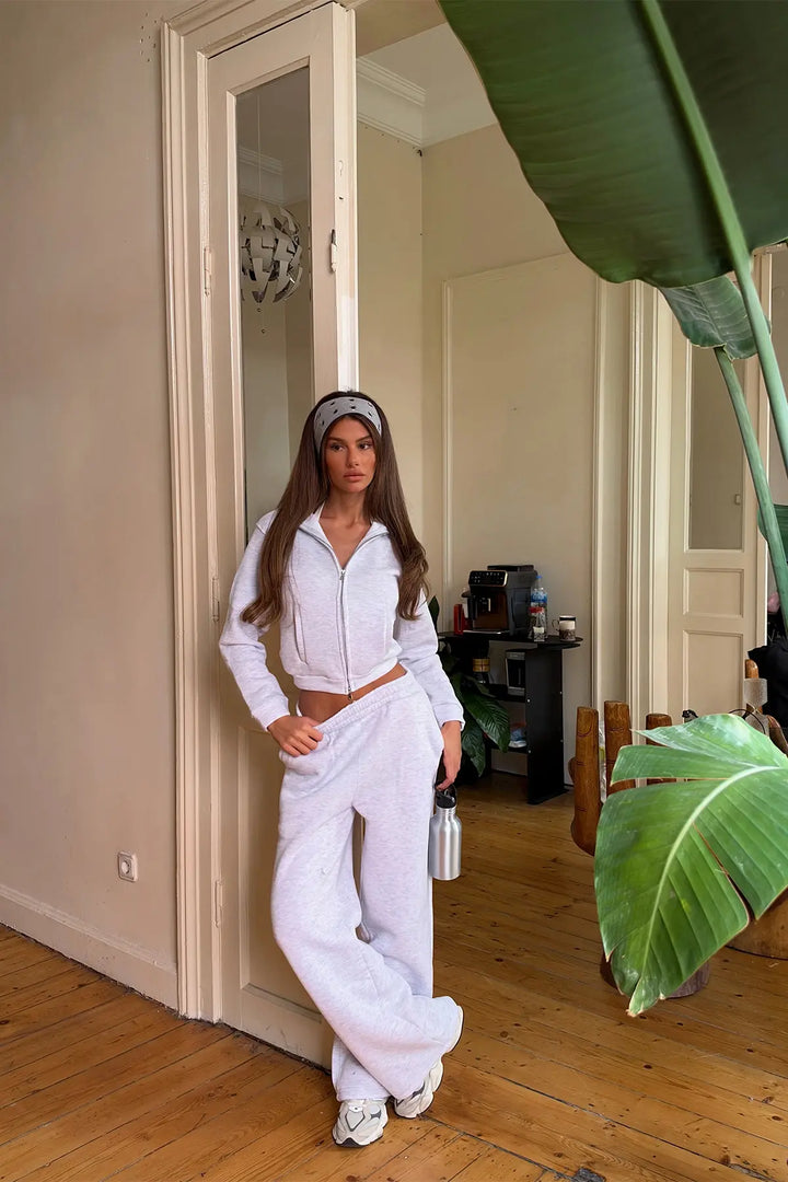 EYY Women Grey Zipper-Detail Tracksuit Set - Šiauliai