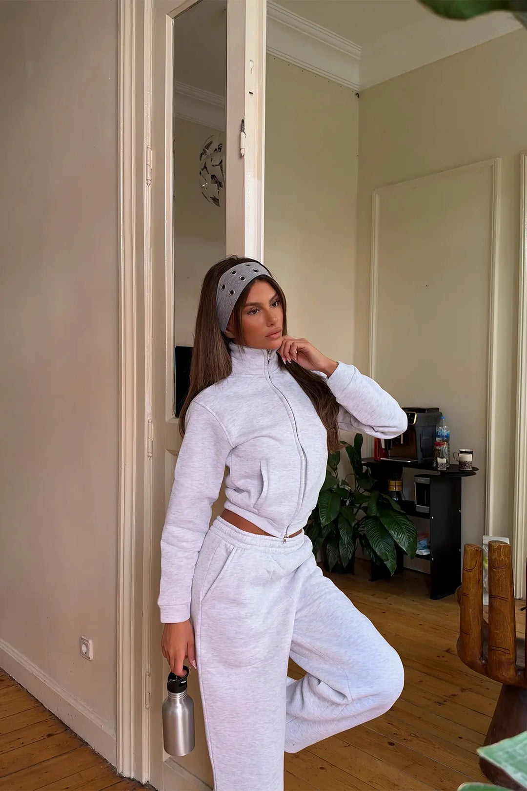 EYY Women Grey Zipper-Detail Tracksuit Set - Scranton