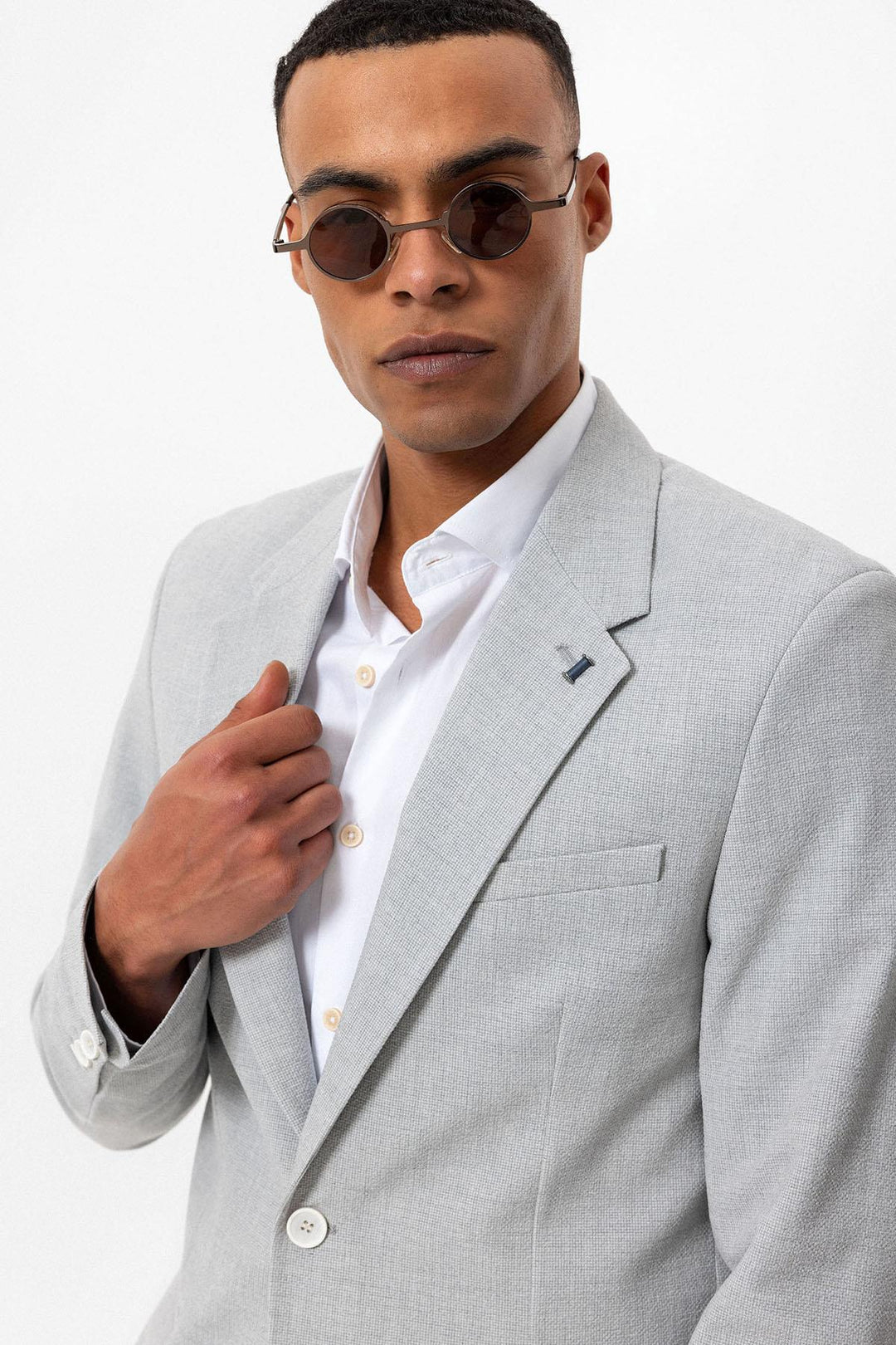 ANT Antioch Gray Single Button Men's Blazer Jacket - Vasylkiv