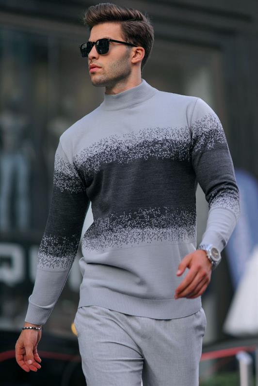 MDX Gray Fisherman Collar Patterned Sweater 6845 - Euskirchen
