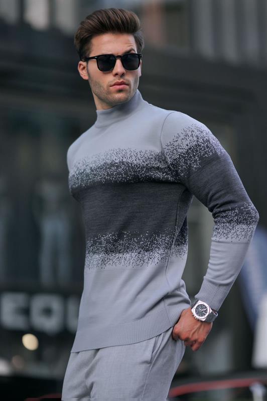 MDX Gray Fisherman Collar Patterned Sweater 6845 - Euskirchen