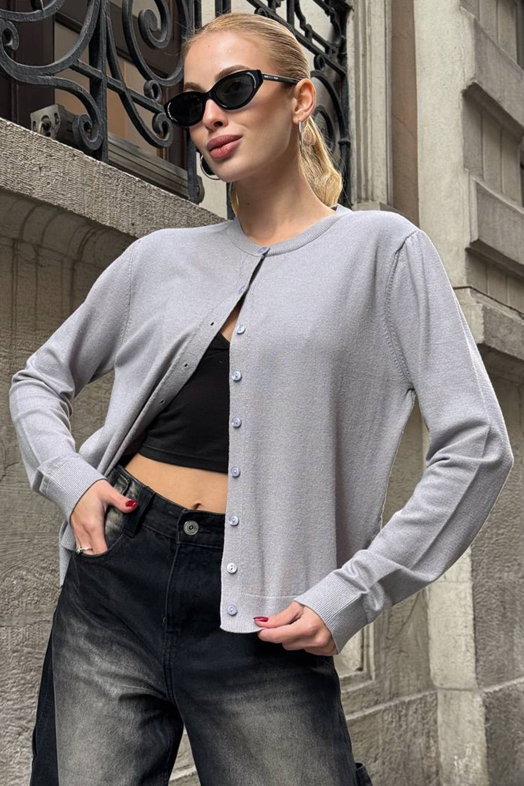 Gray Buttoned Turtleneck Cardigan BCHZCK-251267 - Aberdeen