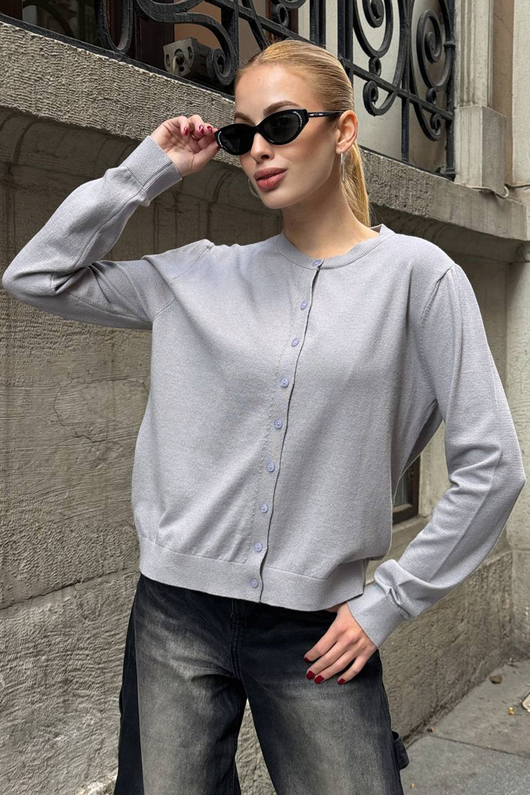 Gray Buttoned Turtleneck Cardigan BCHZCK-251267 - Tacoma