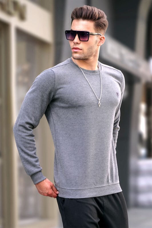 MDX Gray Bicycle Collar Regular Fit Basic Sweatshirt 5799 - Balingen