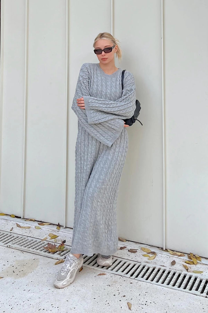 Gray Bicycle Collar Hair Braided Midi Length Winter Knit Dress BCVL-T24ELB1 - North Bethesda