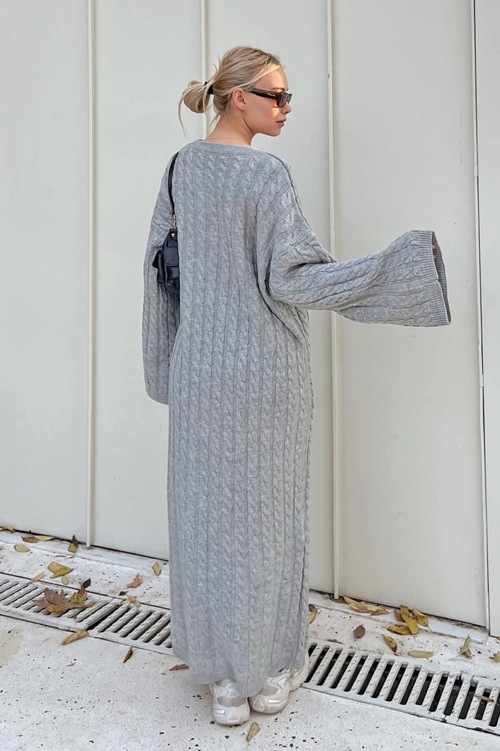 Gray Bicycle Collar Hair Braided Midi Length Winter Knit Dress BCVL-T24ELB1 - North Bethesda