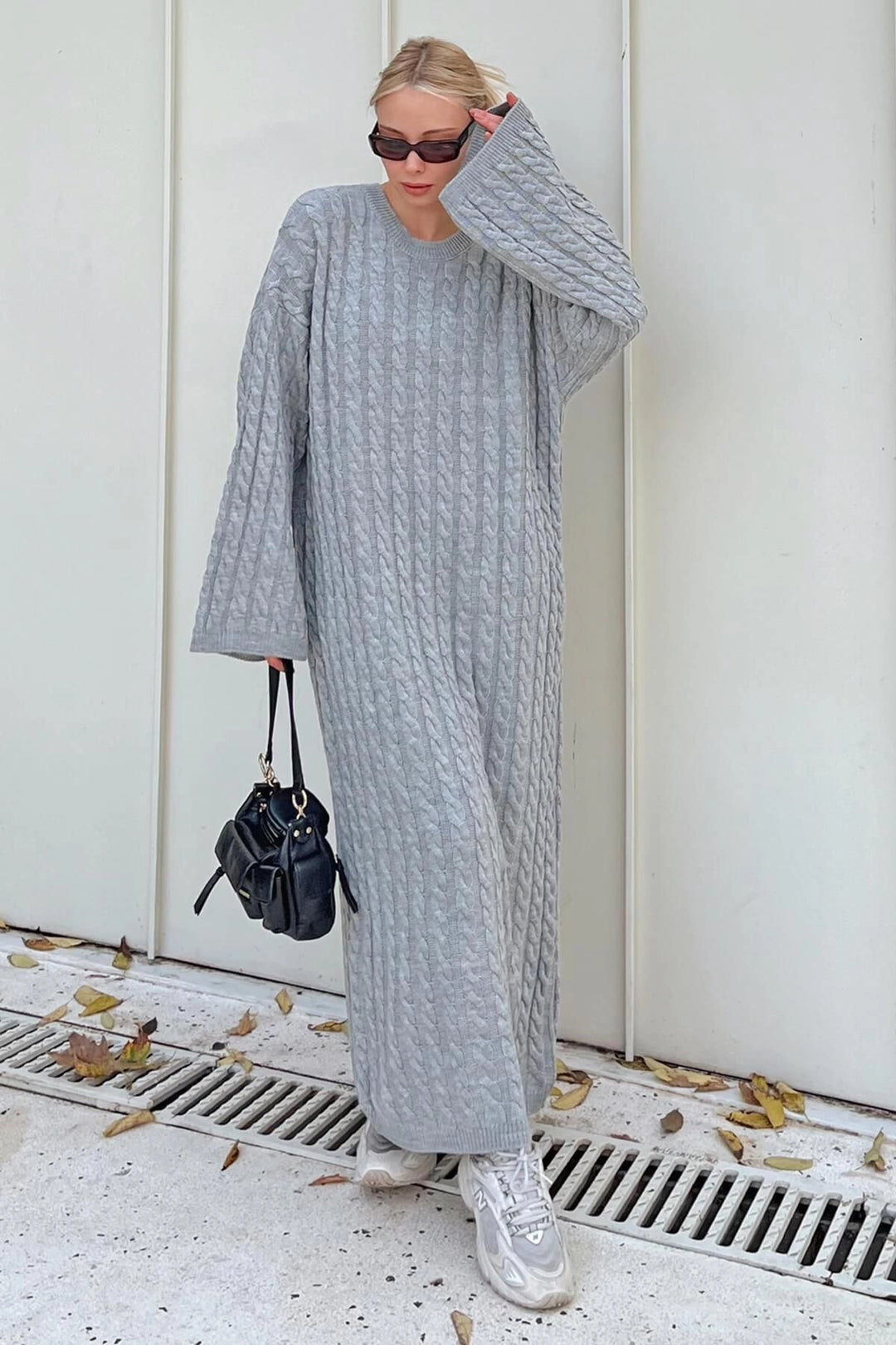 Gray Bicycle Collar Hair Braided Midi Length Winter Knit Dress BCVL-T24ELB1 - North Bethesda