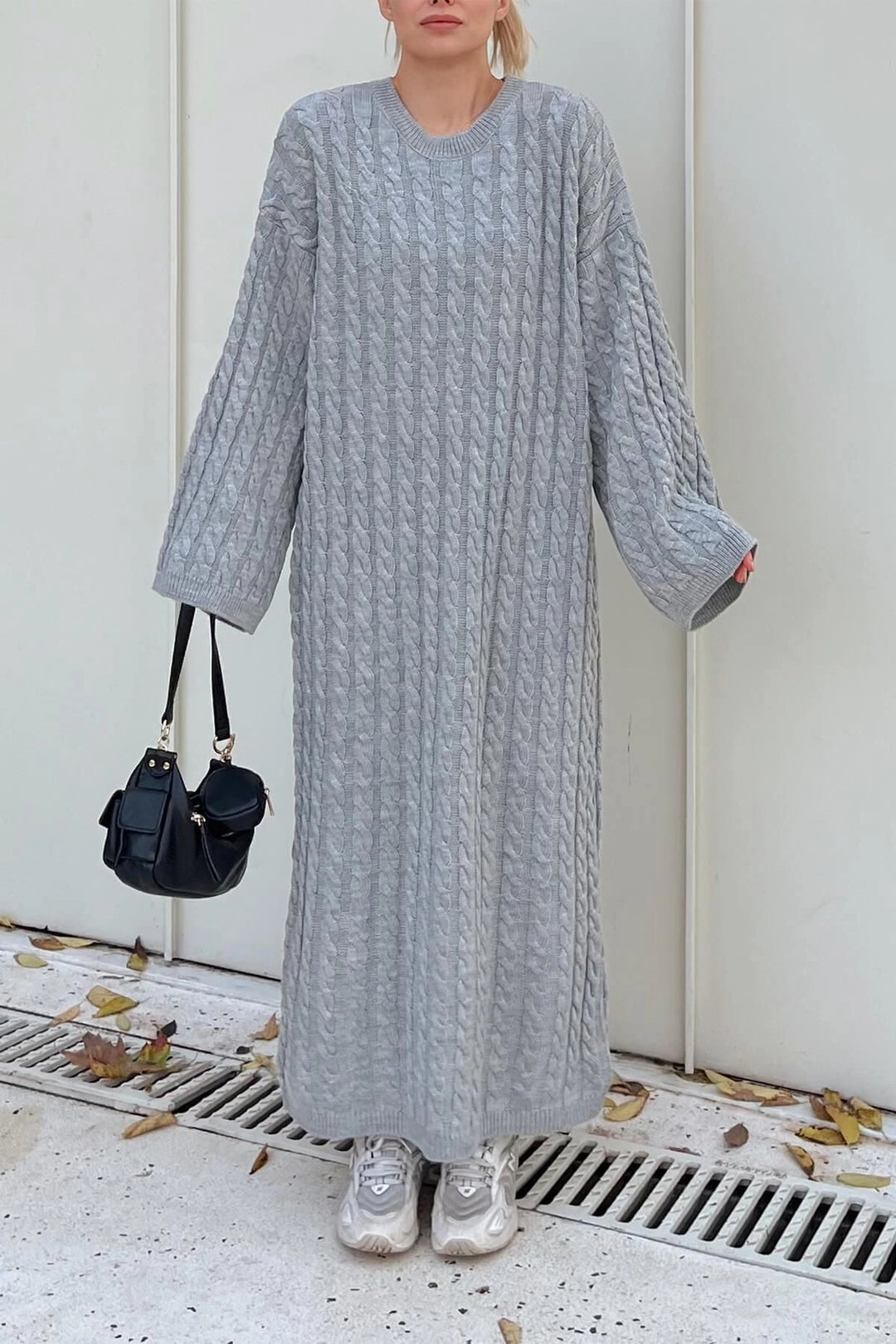 Gray Bicycle Collar Hair Braided Midi Length Winter Knit Dress BCVL-T24ELB1 - North Bethesda
