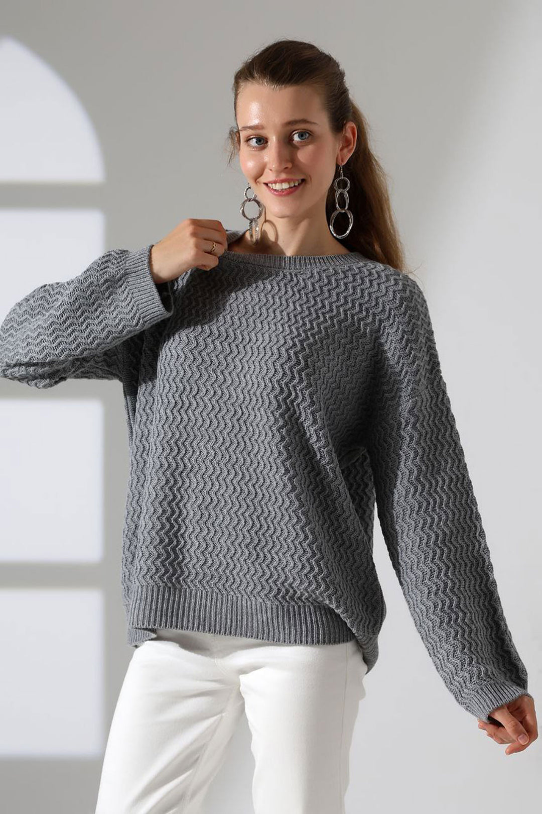Gray Bicycle Collar Waterway Patterned Sweater BCES-252008 - Oxchuc