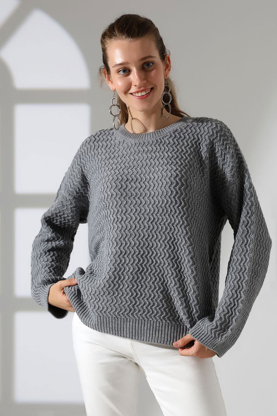 Gray Bicycle Collar Waterway Patterned Sweater BCES-252008 - Oxchuc