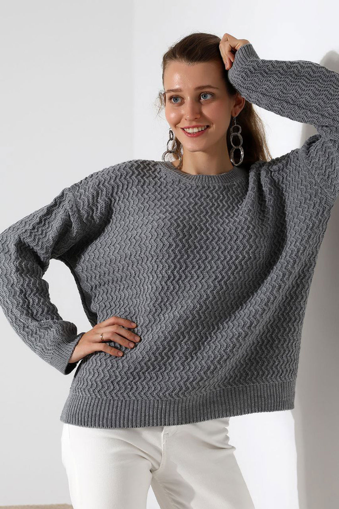 Gray Bicycle Collar Waterway Patterned Sweater BCES-252008 - Oxchuc