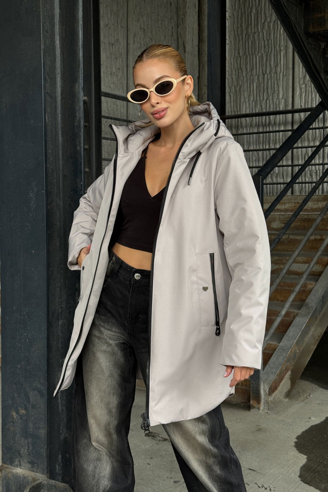 Gray Double Pocket Hooded Coat BCVL-254203 - Carpentersville