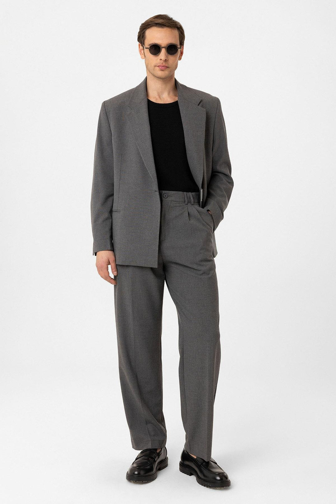 ANT Antioch Gri Çift Pileli Baggy Fit Erkek Pantolon - Bloomington