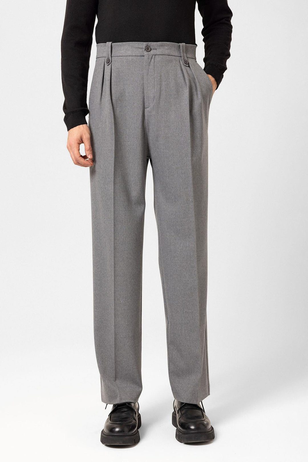 ANT Antioch Gray Double Pleated High Waist Men's Pants - Châteauroux