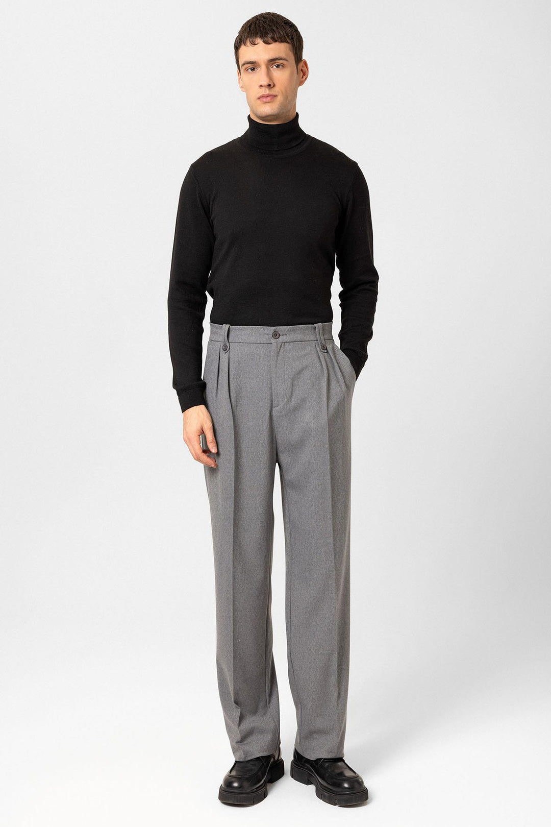 ANT Antioch Gray Double Pleated High Waist Men's Pants - Châteauroux