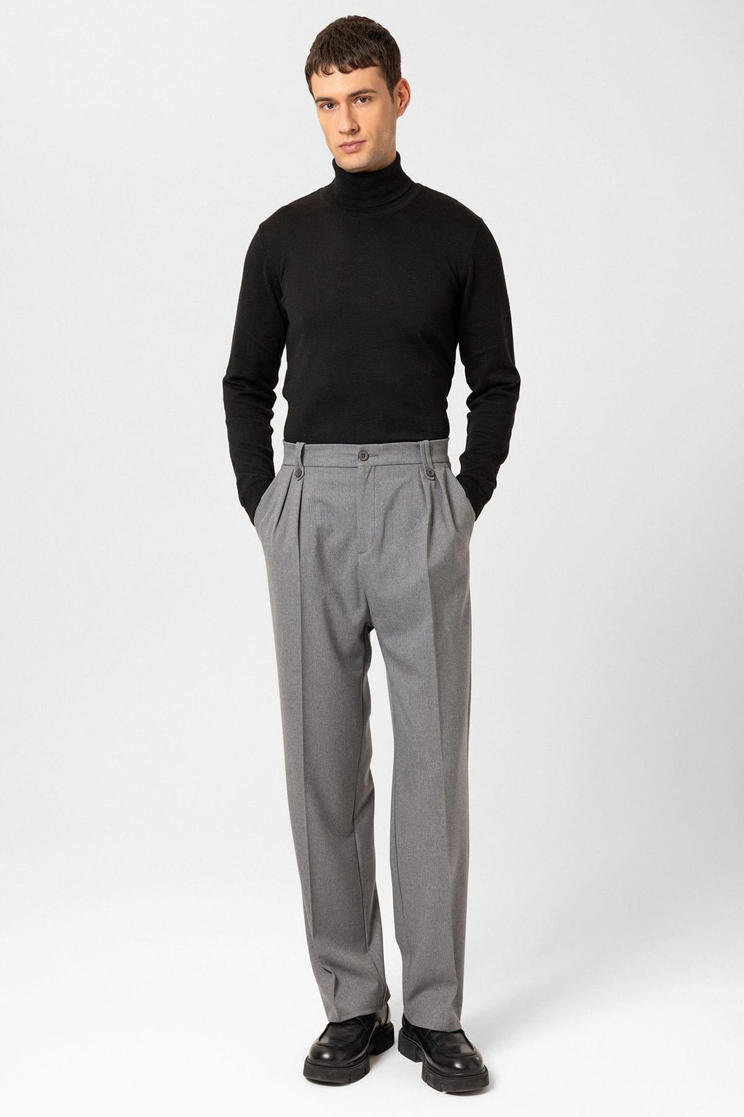 ANT Antioch Gray Double Pleated High Waist Men's Pants - Châteauroux