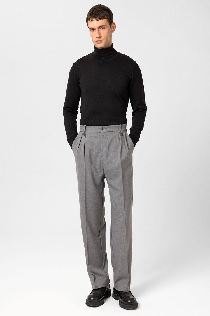 ANT Antioch Gray Double Pleated High Waist Men's Pants - Châteauroux