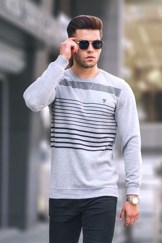 MDX Gray Striped Bike Collar Sweater 5961 - Wichita Falls