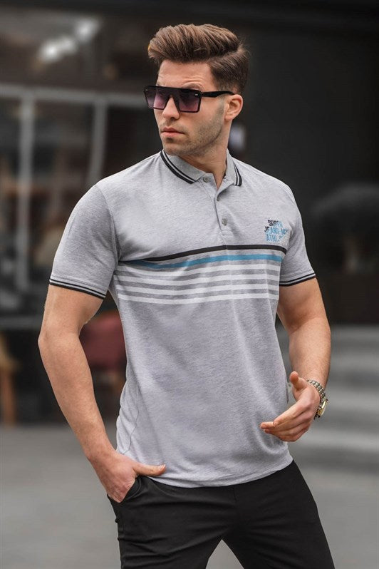 MDX Gray Striped Polo Neck T-shirt 5869 - Straubing