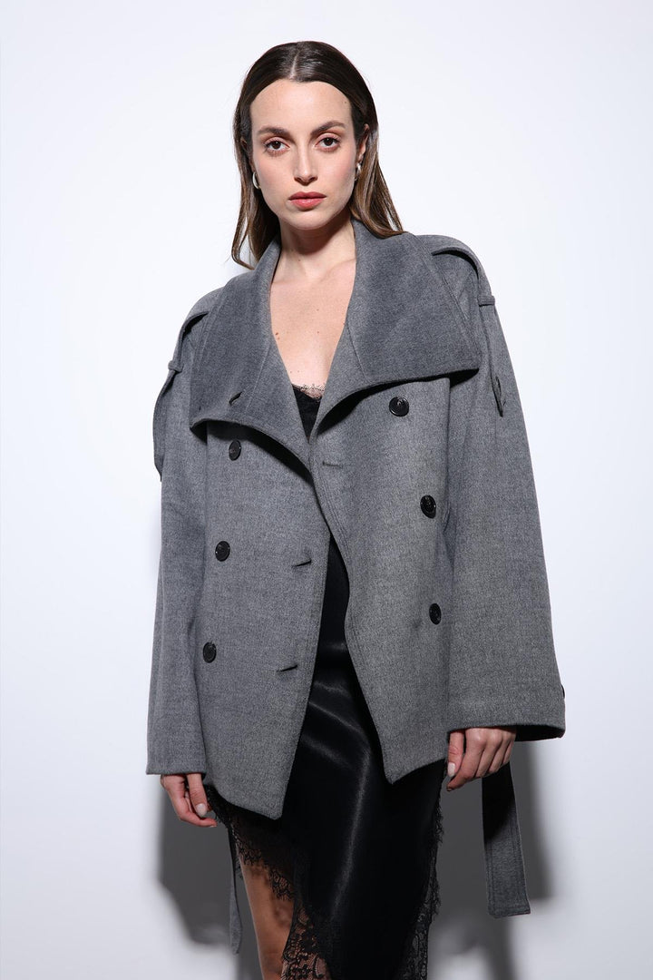 ANT Antioch Gray Shawl Collar Wrap Women's Coat - Vaslui