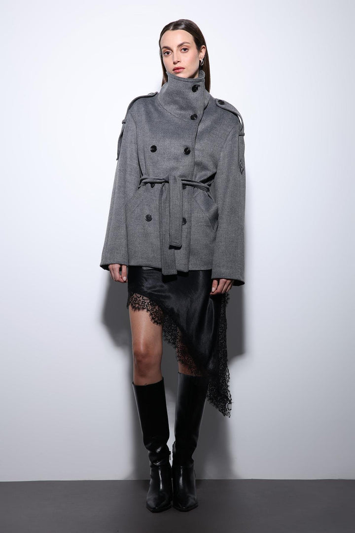 ANT Antioch Gray Shawl Collar Wrap Women's Coat - Vaslui