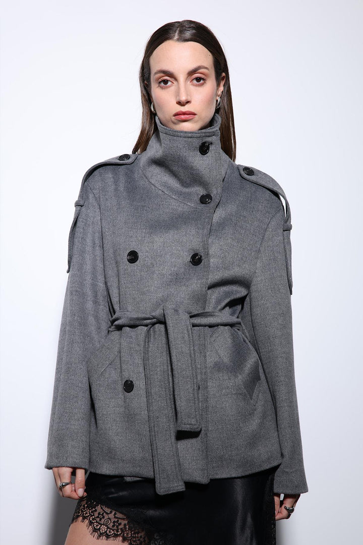 ANT Antioch Gray Shawl Collar Wrap Women's Coat - Vaslui