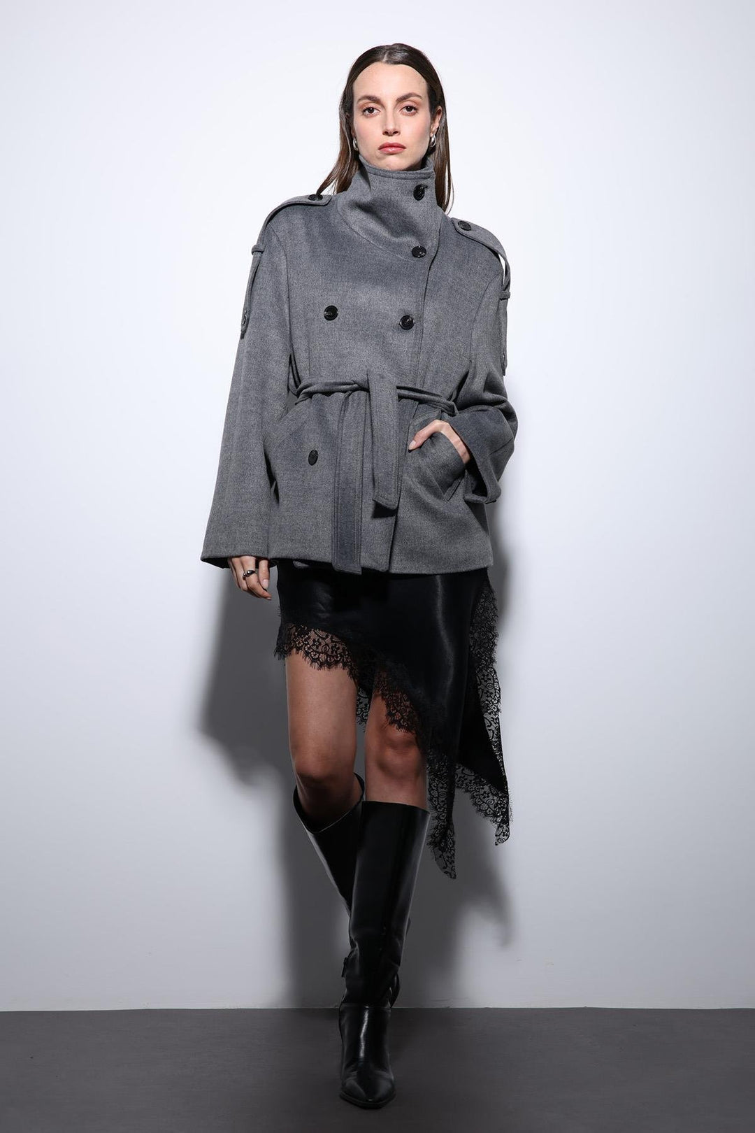 ANT Antioch Gray Shawl Collar Wrap Women's Coat - Vaslui