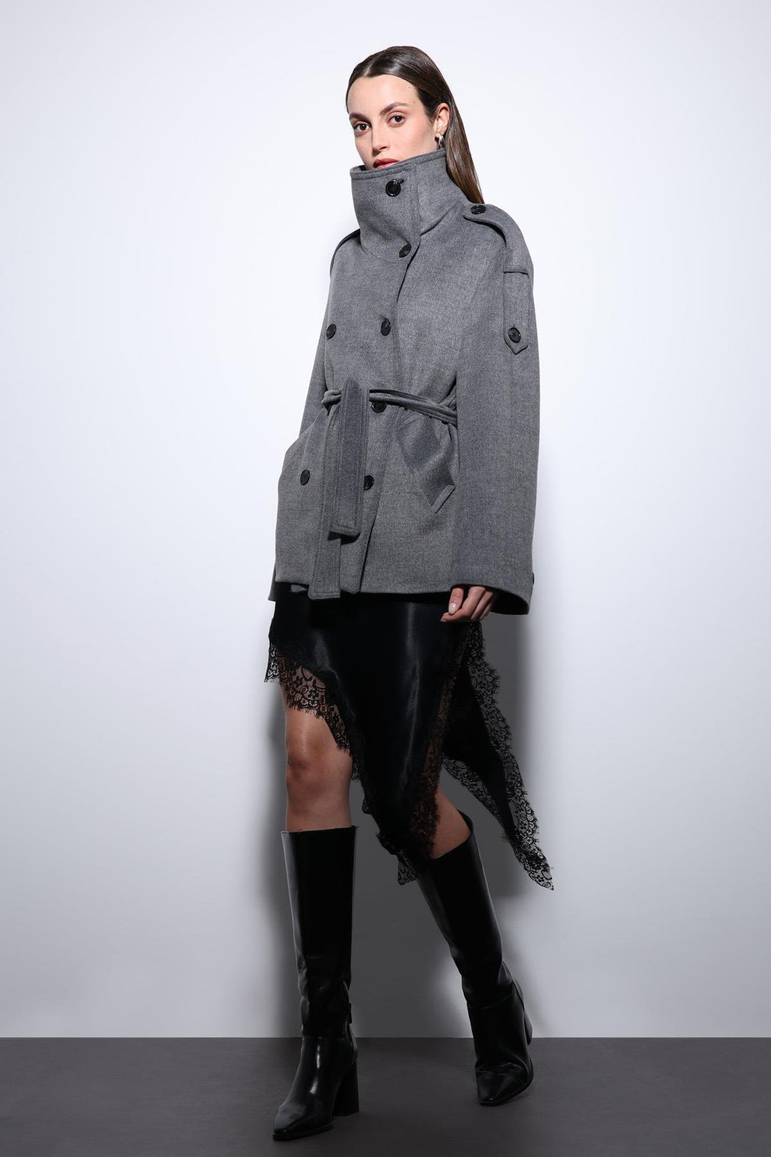 ANT Antioch Gray Shawl Collar Wrap Women's Coat - Vaslui