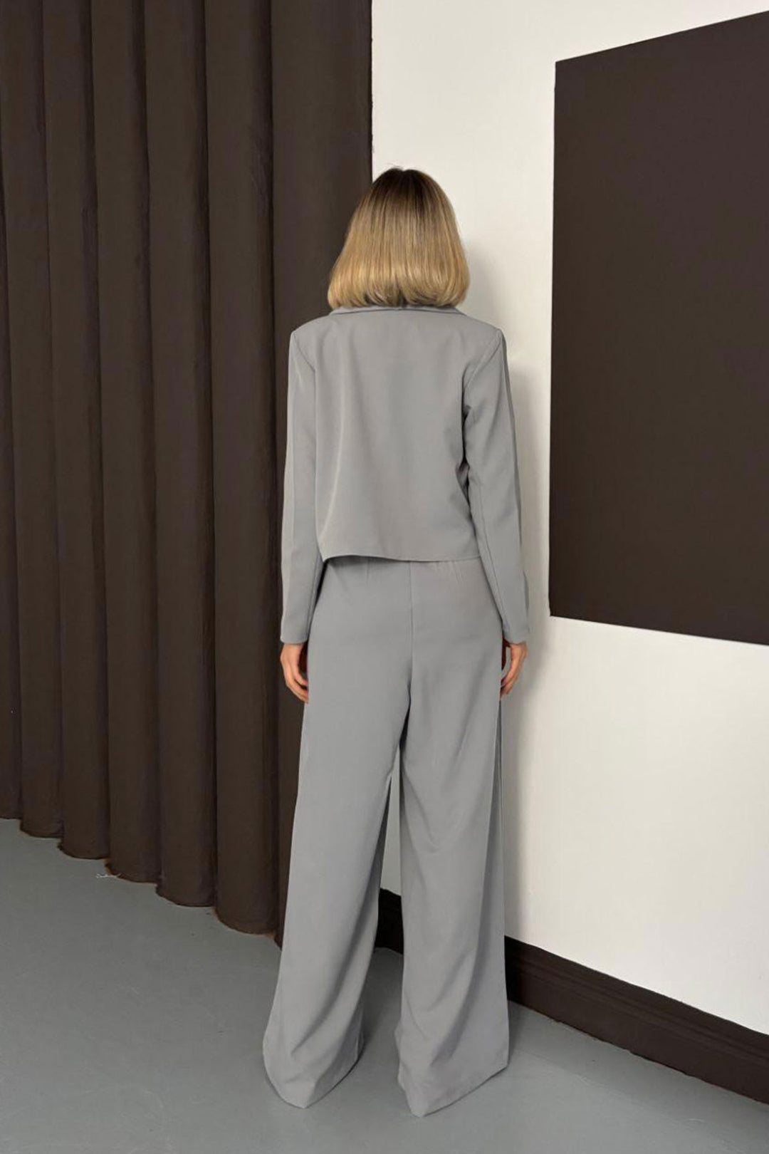 Gray Woven Jacket and Strapless Jumpsuit with Double Pockets Set BCHN-254004 - Friedrichshafen